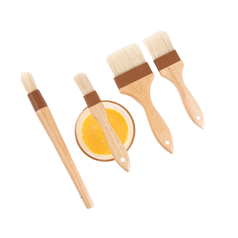 restaurantware Pastry Tek Natural Wood Pastry / Basting Brush 4-Piece Set - with Boar Bristles - 1 count box