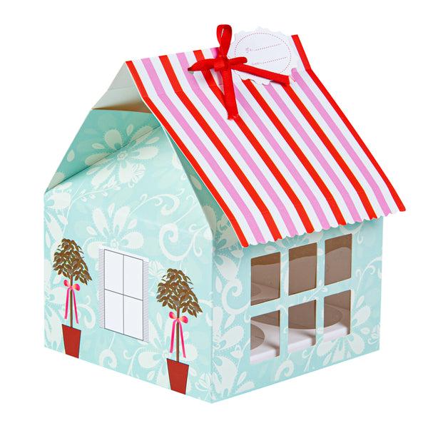 Restaurantware Pastry Tek Pink And Blue Paper Petite House Cupcake Window Gift Box - Fits 4 - 6" X 6" X 7 3/4" - 100 Count Box