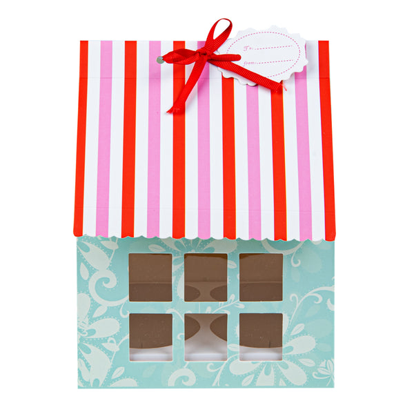 Restaurantware Pastry Tek Pink And Blue Paper Petite House Cupcake Window Gift Box - Fits 4 - 6" X 6" X 7 3/4" - 100 Count Box