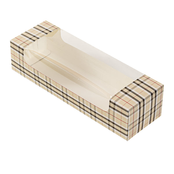 Restaurantware Pastry Tek Plaid Paper Pastry / Cake Box - With Window - 9 3/4" X 3 1/4" X 2 1/4" - 100 Count Box