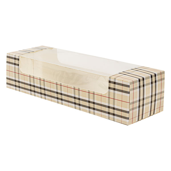 Restaurantware Pastry Tek Plaid Paper Pastry / Cake Box - With Window - 9 3/4" X 3 1/4" X 2 1/4" - 100 Count Box