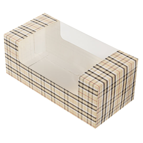 Restaurantware Pastry Tek Plaid Paper Pastry / Cake Box - With Window - 9 3/4" X 4 3/4" X 4" - 100 Count Box