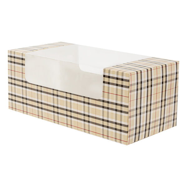 Restaurantware Pastry Tek Plaid Paper Pastry / Cake Box - With Window - 9 3/4" X 4 3/4" X 4" - 100 Count Box