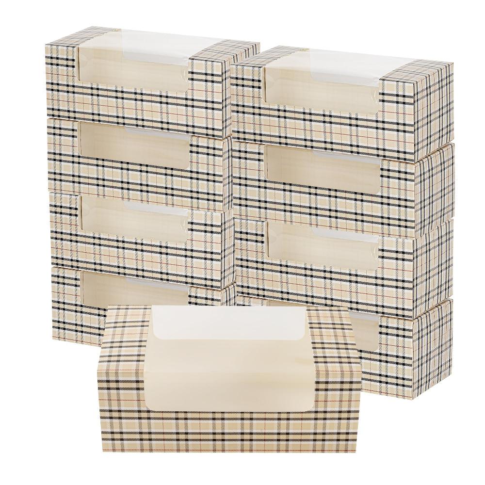 restaurantware Pastry Tek Plaid Paper Pastry / Cake Box - with Window - 9 3/4" x 4 3/4" x 4" - 100 count box