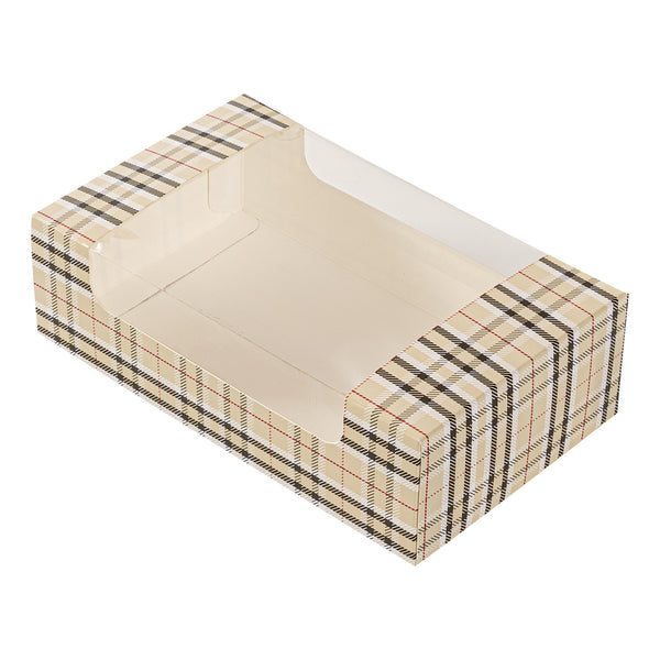 Restaurantware Pastry Tek Plaid Paper Pastry / Cake Box - With Window - 7 3/4" X 4 3/4" X 2 1/4" - 100 Count Box