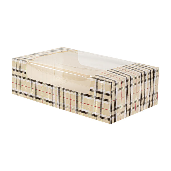 Restaurantware Pastry Tek Plaid Paper Pastry / Cake Box - With Window - 7 3/4" X 4 3/4" X 2 1/4" - 100 Count Box