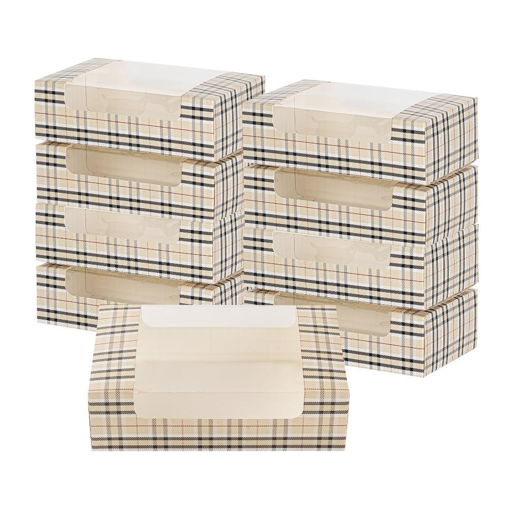 restaurantware Pastry Tek Plaid Paper Pastry / Cake Box - with Window - 7 3/4" x 4 3/4" x 2 1/4" - 100 count box