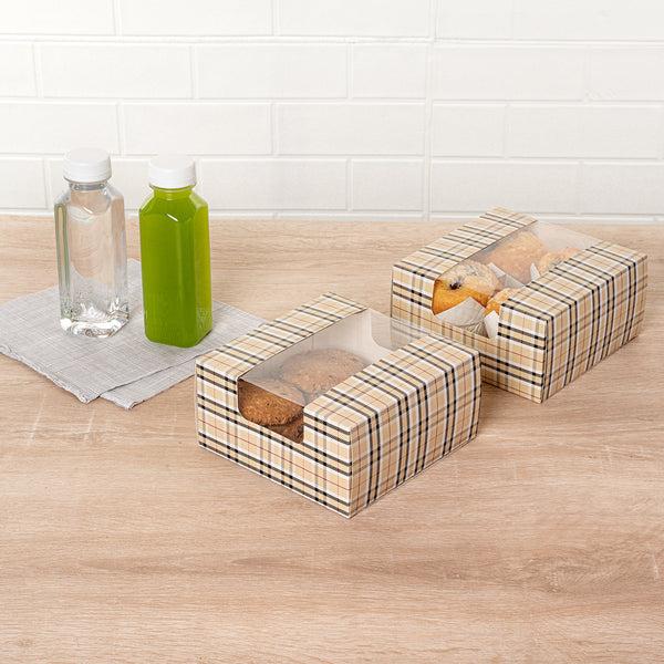 Restaurantware Pastry Tek Plaid Paper Pastry / Cake Box - With Window - 6 1/4" X 6 1/4" X 3 1/4" - 100 Count Box