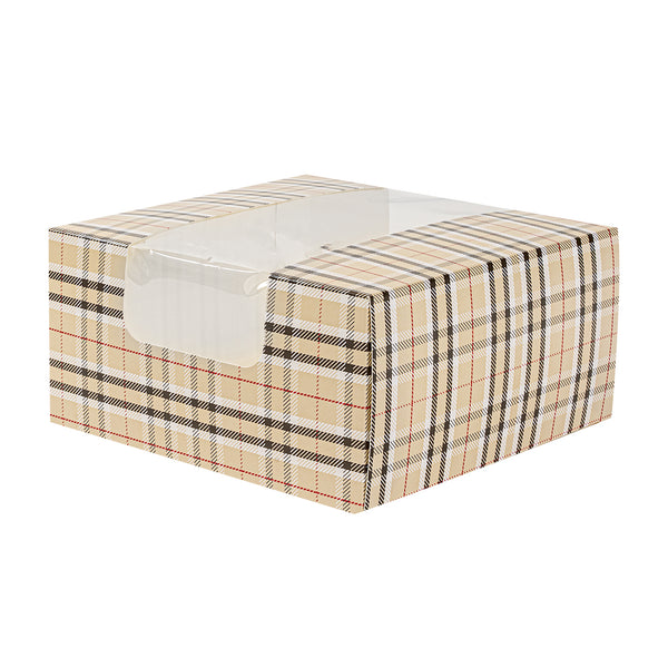 Restaurantware Pastry Tek Plaid Paper Pastry / Cake Box - With Window - 6 1/4" X 6 1/4" X 3 1/4" - 100 Count Box