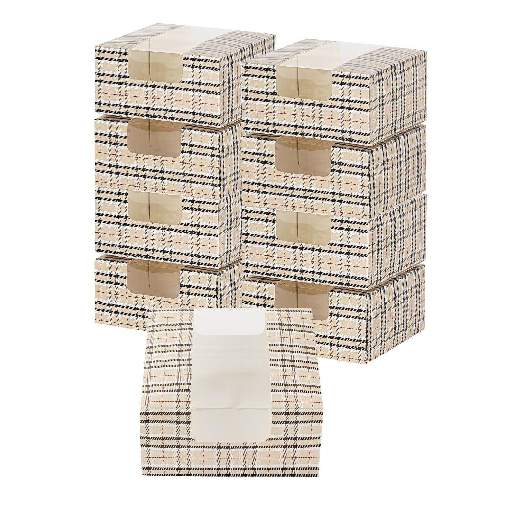 restaurantware Pastry Tek Plaid Paper Pastry / Cake Box - with Window - 6 1/4" x 6 1/4" x 3 1/4" - 100 count box