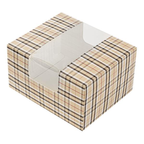 Restaurantware Pastry Tek Plaid Paper Pastry / Cake Box - With Window - 7" X 6" X 4" - 100 Count Box