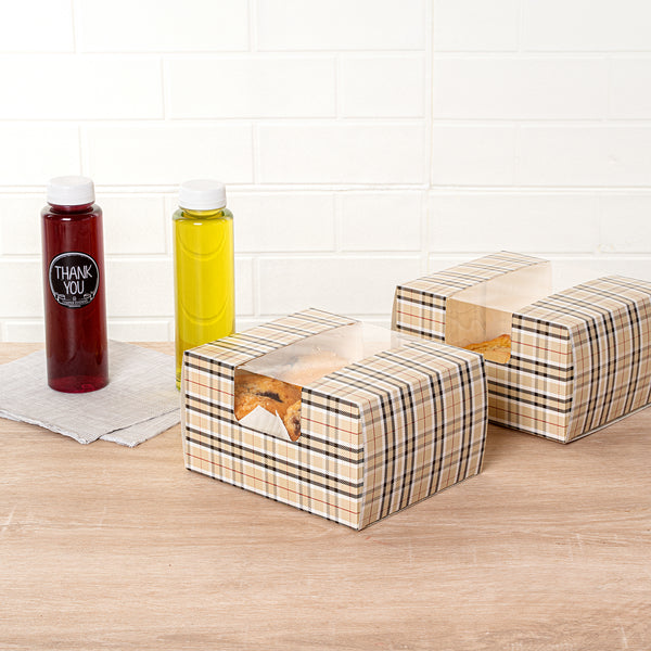 Restaurantware Pastry Tek Plaid Paper Pastry / Cake Box - With Window - 7" X 6" X 4" - 100 Count Box