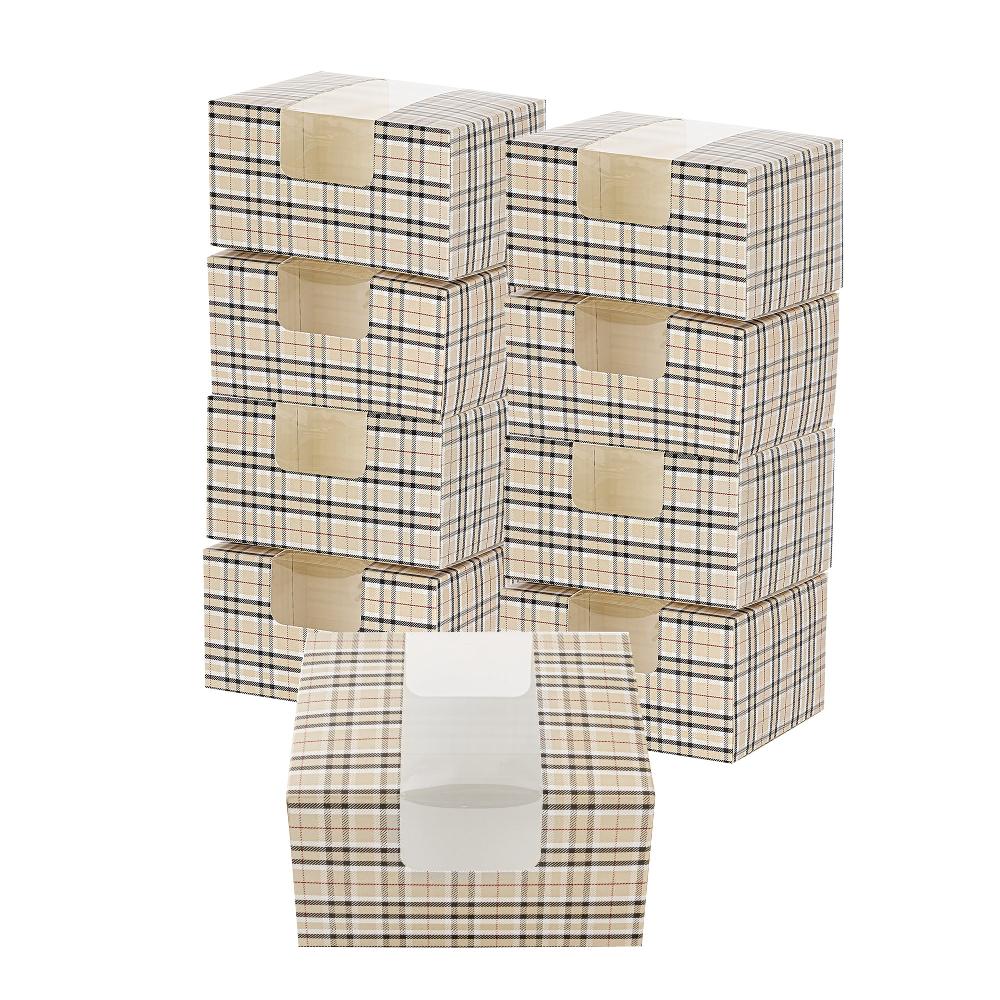 restaurantware Pastry Tek Plaid Paper Pastry / Cake Box - with Window - 7" x 6" x 4" - 100 count box