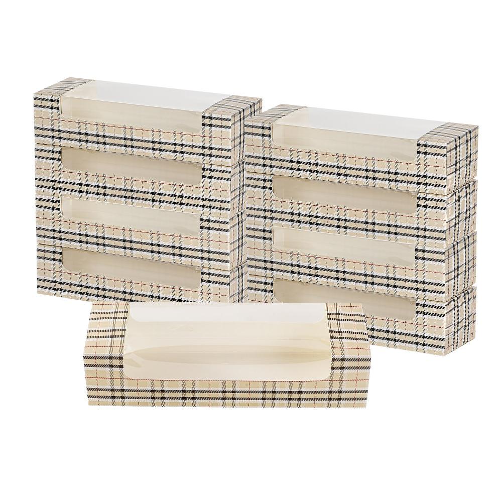 restaurantware Pastry Tek Plaid Paper Pastry / Cake Box - with Window - 9 3/4" x 3 1/4" x 2 1/4" - 100 count box