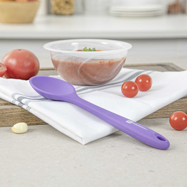 Restaurantware Pastry Tek Purple Silicone Mixing Spoon - 10 1/2" X 2 1/4" X 3/4" - 1 Count Box