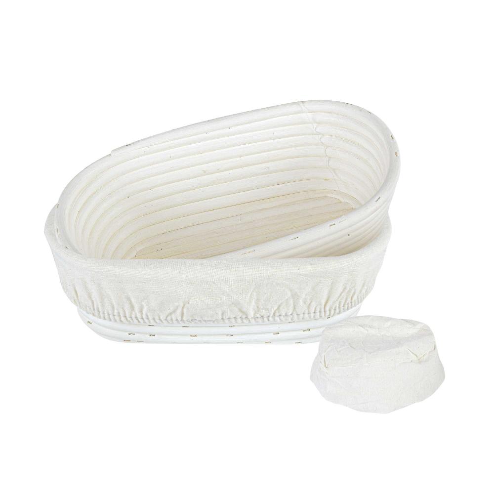 restaurantware Pastry Tek Rattan Oval Natural Banneton Proofing Basket - with 2 Cotton Liners - 9 3/4" x 6" x 3" - 10 count box