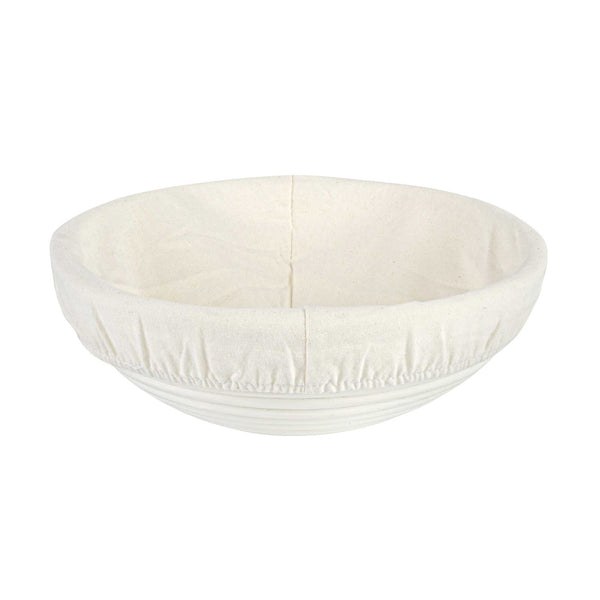 Restaurantware Pastry Tek Rattan Round Natural Banneton Proofing Basket - With 2 Cotton Liners - 9" X 9" X 3 1/4" - 10 Count Box