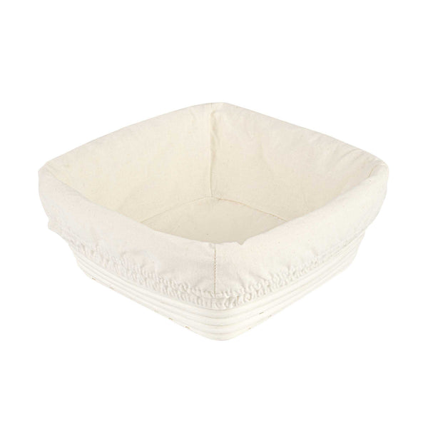 Restaurantware Pastry Tek Rattan Square Natural Banneton Proofing Basket - With 2 Cotton Liners - 9 3/4" X 9 3/4" X 4" - 10 Count Box