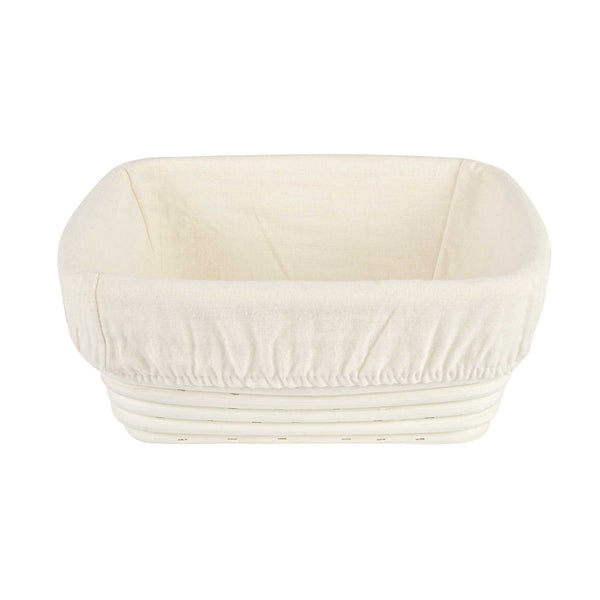 Restaurantware Pastry Tek Rattan Square Natural Banneton Proofing Basket - With 2 Cotton Liners - 9 3/4" X 9 3/4" X 4" - 10 Count Box