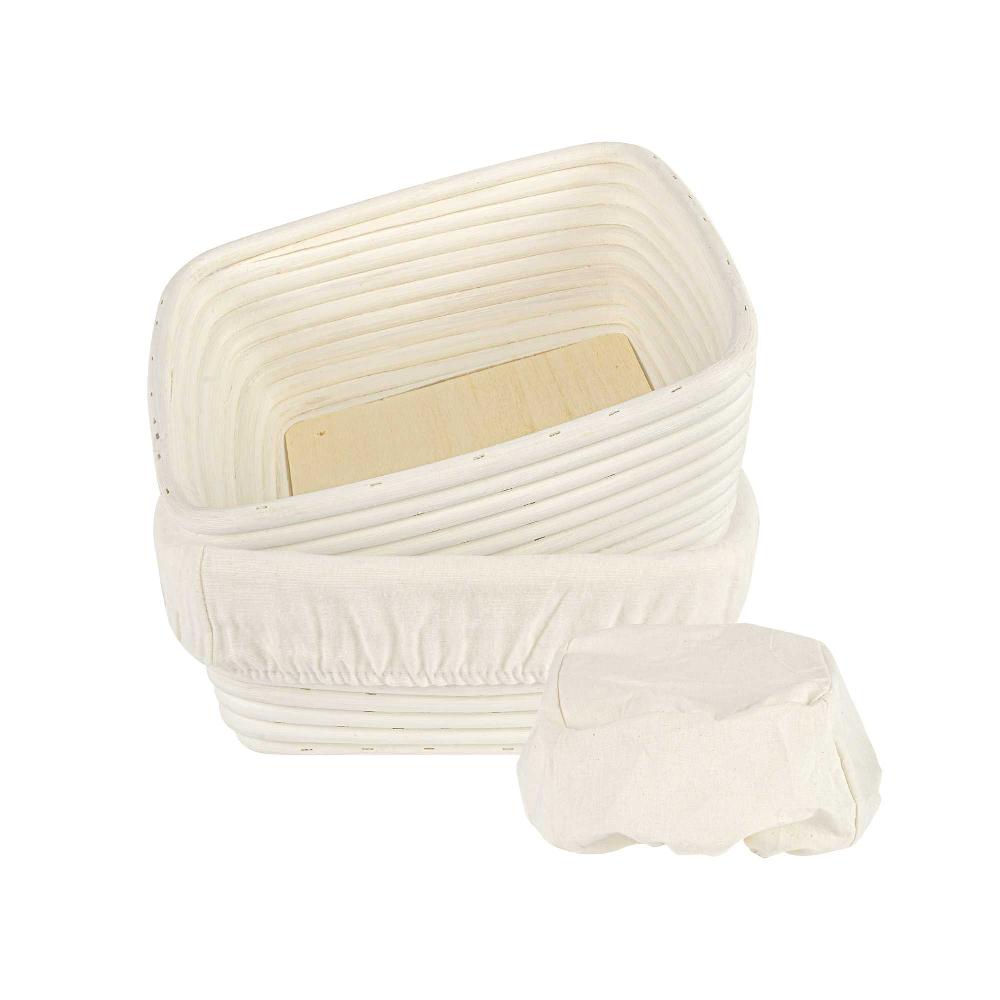 restaurantware Pastry Tek Rattan Square Natural Banneton Proofing Basket - with 2 Cotton Liners - 9 3/4" x 9 3/4" x 4" - 10 count box