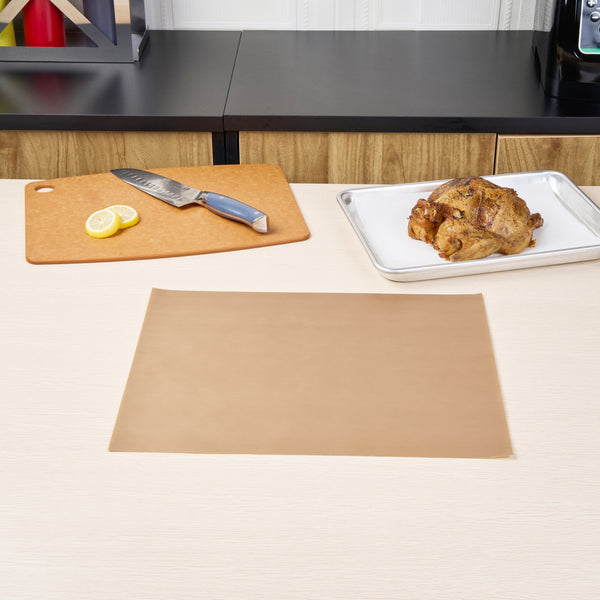Restaurantware Pastry Tek Rectangle Brown PTFE Oven Liner - Non-Stick For Bottom Of The Oven - 15 3/4" X 13" - 5 Count Box