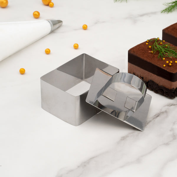 Restaurantware Pastry Tek Rectangle Stainless Steel Pastry Ring Mold - With Press - 3" X 2 1/4" X 1 1/2" - 1 Count Box