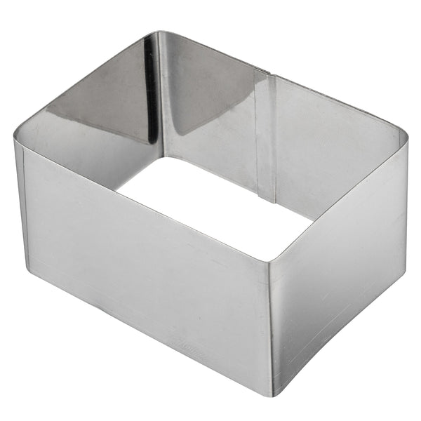 Restaurantware Pastry Tek Rectangle Stainless Steel Pastry Ring Mold - With Press - 3" X 2 1/4" X 1 1/2" - 1 Count Box
