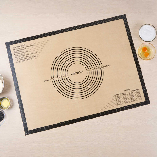 Restaurantware Pastry Tek Rectangle Tan And Black Silicone Extra Large Baking Mat - Measurement Markings Ultra Durable - 23 1/2" X 31 1/2" - 1 Count Box