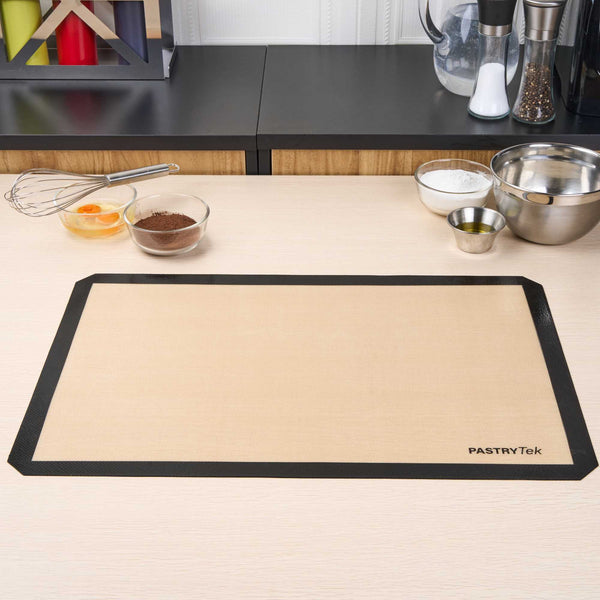 Restaurantware Pastry Tek Rectangle Tan And Black Silicone Full Size Baking Mat - Ultra Durable - 15 3/4" X 23 1/2" - 1 Count Box