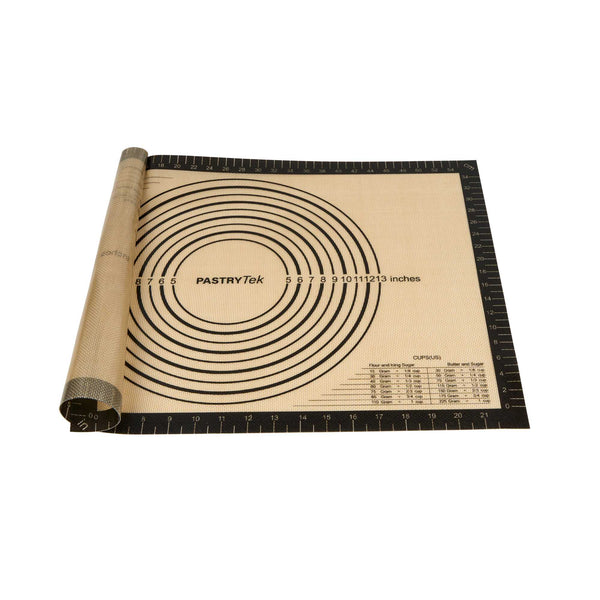 Restaurantware Pastry Tek Rectangle Tan And Black Silicone Full Size Baking Mat - With Measurement Markings Ultra Durable - 15 3/4" X 23 1/2" - 1 Count Box