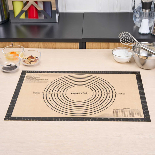 Restaurantware Pastry Tek Rectangle Tan And Black Silicone Full Size Baking Mat - With Measurement Markings Ultra Durable - 15 3/4" X 23 1/2" - 1 Count Box