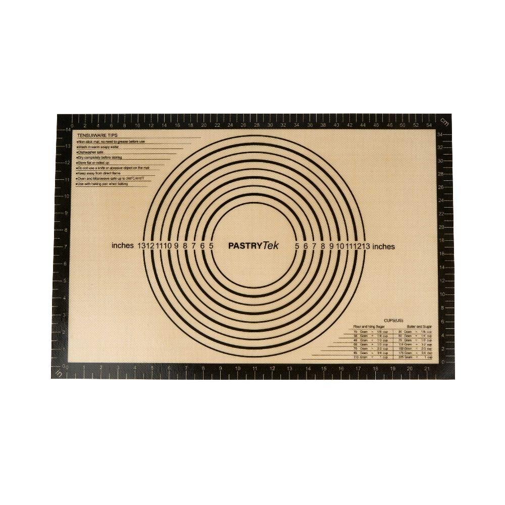 restaurantware Pastry Tek Rectangle Tan and Black Silicone Full Size Baking Mat - with Measurement Markings Ultra Durable - 15 3/4" x 23 1/2" - 1 count box