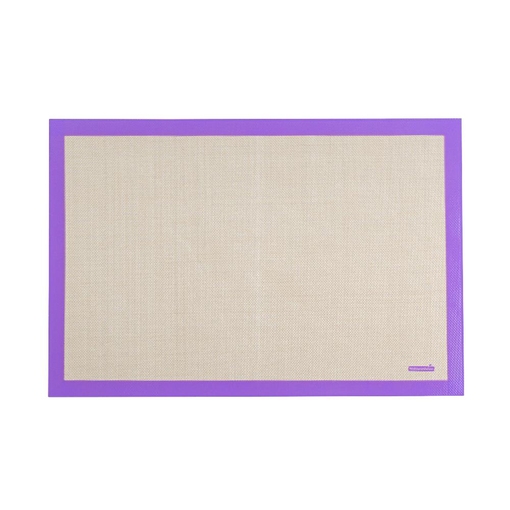 restaurantware Pastry Tek Rectangle Tan and Purple Silicone Full Size Baking Mat - Allergen Safe Color-Coded - 15 3/4" x 23 1/2" - 1 count box
