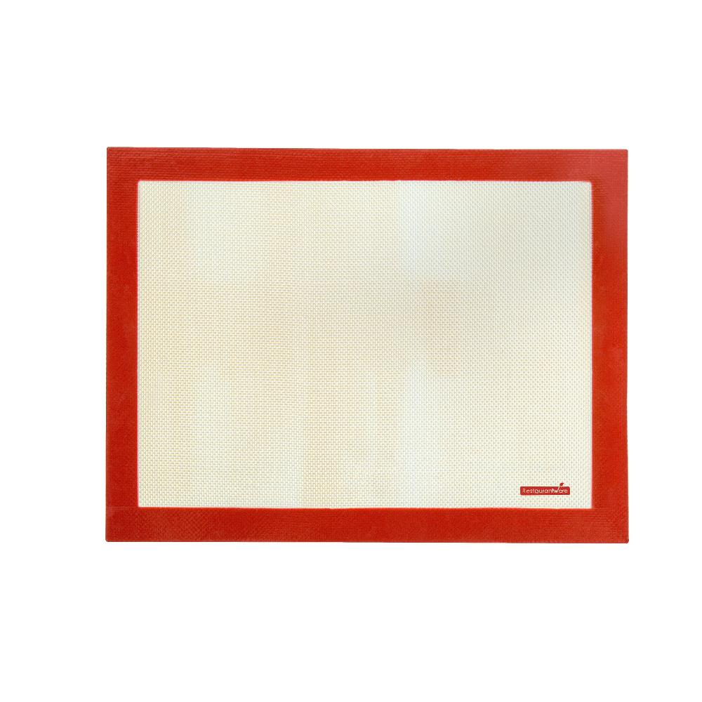 restaurantware Pastry Tek Rectangle Tan and Red Silicone Half Size Baking Mat - Ultra Durable - 11 3/4" x 15 3/4" - 1 count box