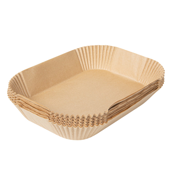 Restaurantware Pastry Tek Rectangle Unbleached Air Fryer Liner / Parchment Paper - Silicone Coated - 8" X 5 1/2" X 1 3/4" - 100 Count Box