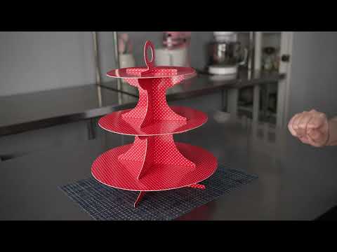 Restaurantware Pastry Tek Red Cardboard Cupcake Stand - 3 Tier White Polka Dots - 13 1/2" X 13 1/2" X 14" - 1 Count Box