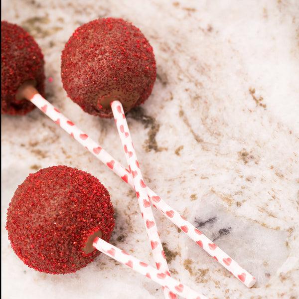Restaurantware Pastry Tek Red Hearts Paper Cake Pop And Lollipop Stick - Biodegradable - 6" X 5/32" - 100 Count Box