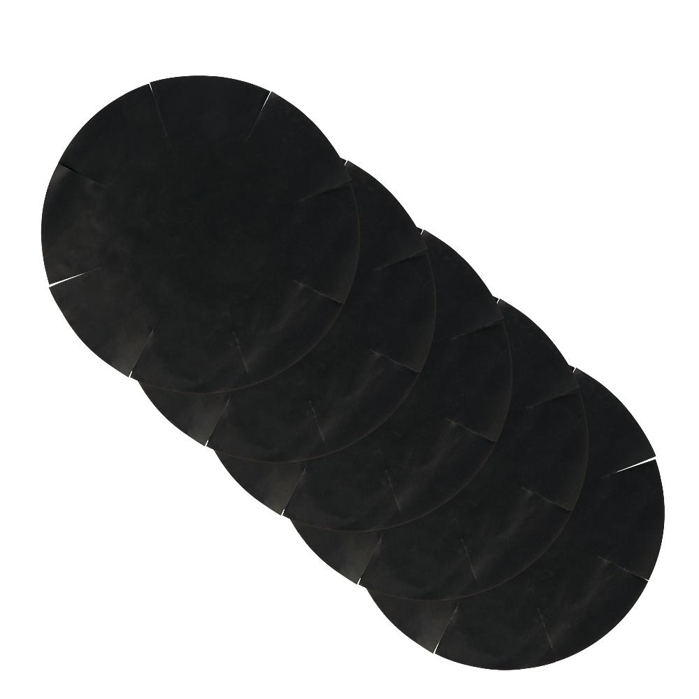 restaurantware Pastry Tek Round Black Fiberglass Cake Tin Liner - Non-Stick Foldable - 9 1/2" x 9 1/2" - 5 count box