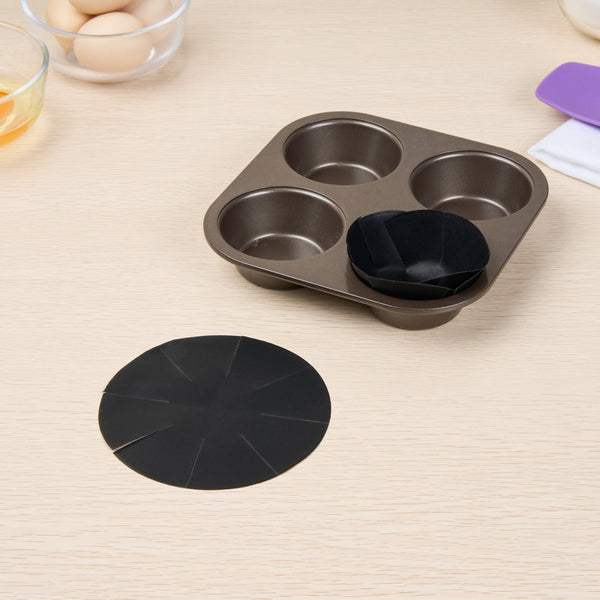 Restaurantware Pastry Tek Round Black Fiberglass Cupcake / Muffin Liner - Non-Stick Foldable - 2" X 2" - 12 Count Box