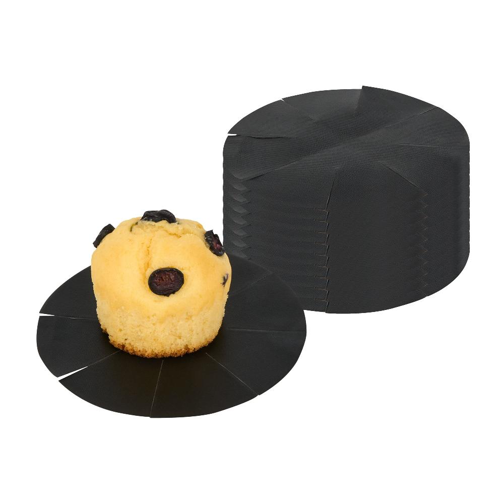 restaurantware Pastry Tek Round Black Fiberglass Cupcake / Muffin Liner - Non-Stick Foldable - 2" x 2" - 12 count box