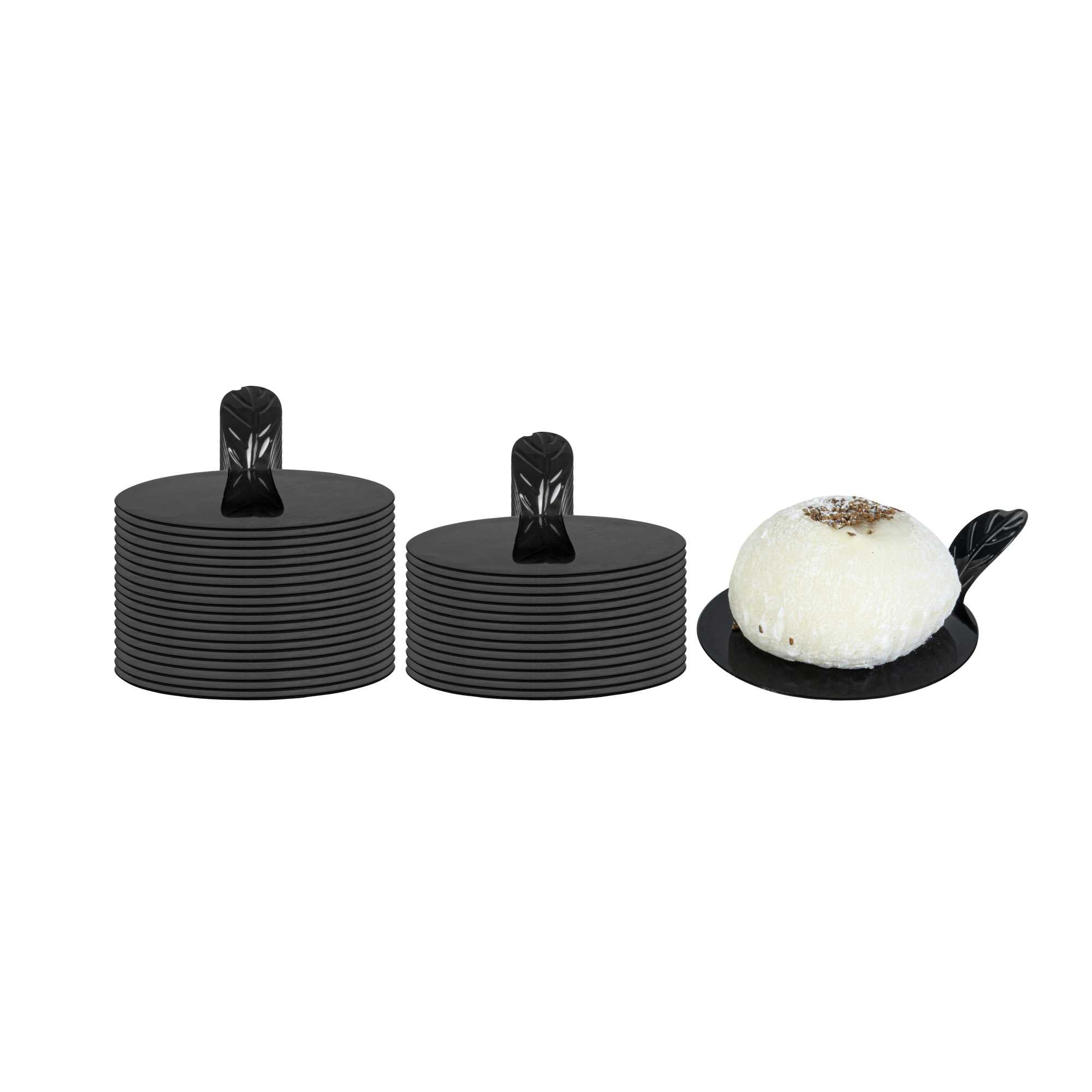 restaurantware Pastry Tek Round Black Plastic Pastry Pallet - 3" x 3" x 1" - 100 count box