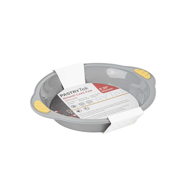 Restaurantware Pastry Tek Round Gray Silicone Cake Pan - Non-Stick With Handles - 11 1/4" X 10 1/4" X 1 3/4" - 10 Count Box