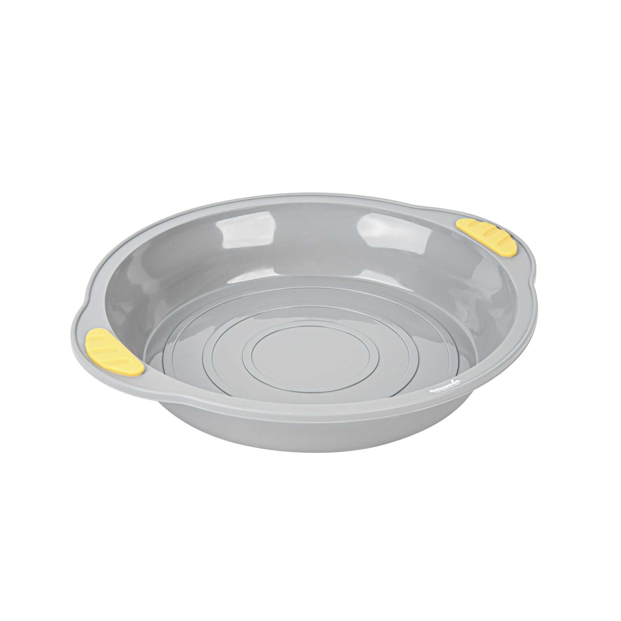 restaurantware Pastry Tek Round Gray Silicone Cake Pan - Non-Stick with Handles - 11 1/4" x 10 1/4" x 1 3/4" - 10 count box