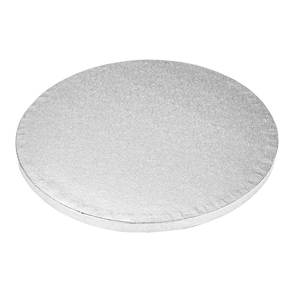 Restaurantware Pastry Tek Round Metallic Silver Cardboard Cake Drum Board - Covered Edge - 10" X 10" X 1/2" - 1 Count Box