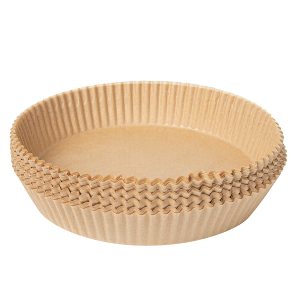 Restaurantware Pastry Tek Round Unbleached Air Fryer Liner / Parchment Paper - Silicone Coated - 8" X 8" X 1 3/4" - 100 Count Box