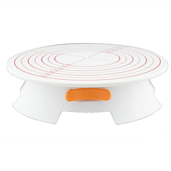 Restaurantware Pastry Tek Round White Plastic Revolving Cake Stand / Turntable - Non-Slip Base - 12" - 1 Count Box