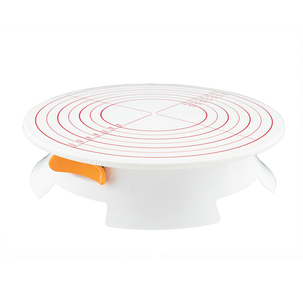Restaurantware Pastry Tek Round White Plastic Revolving Cake Stand / Turntable - Non-Slip Base - 12" - 1 Count Box