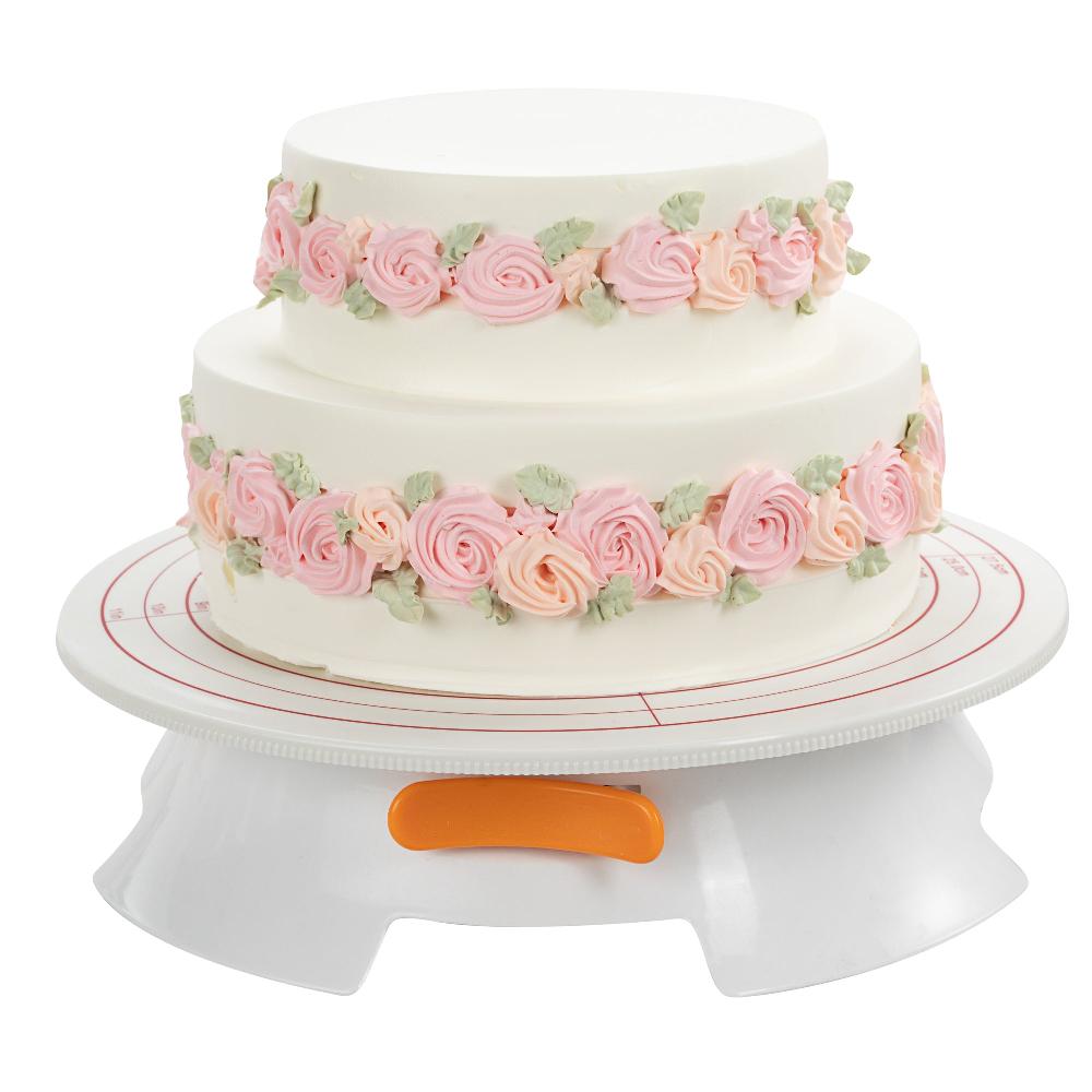 restaurantware Pastry Tek Round White Plastic Revolving Cake Stand / Turntable - Non-Slip Base - 12" - 1 count box
