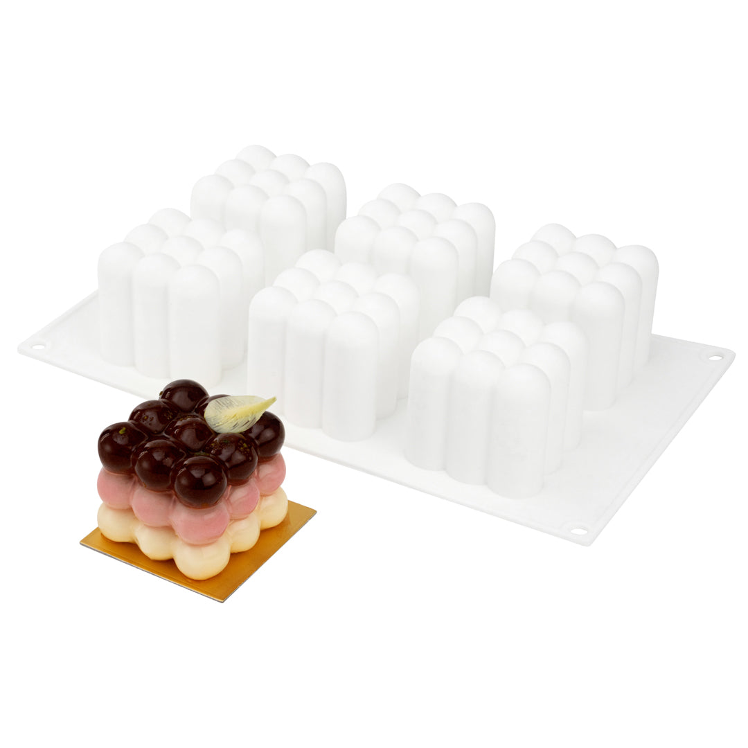 restaurantware Pastry Tek Silicone Bubble Cube Baking Mold - 6-Compartment - 10 count box