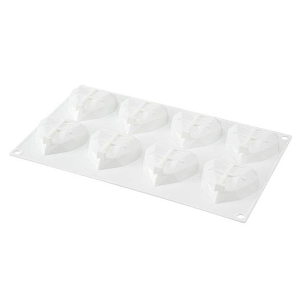 Restaurantware Pastry Tek Silicone Diamond Heart Baking Mold - 8-Compartment - 10 Count Box